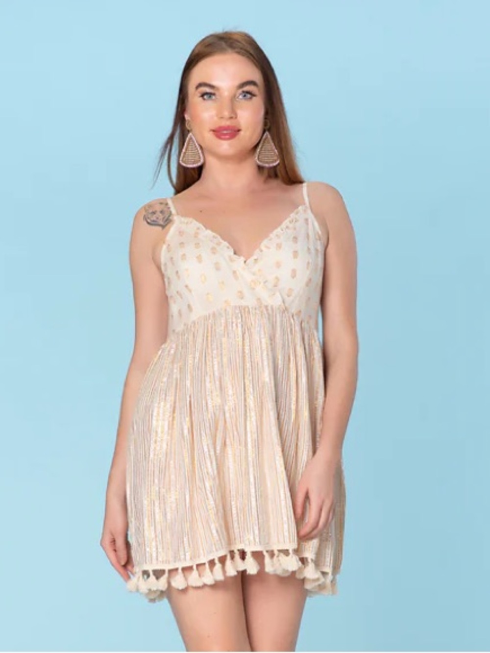 Renee C. Cream Metallic Mini Dress